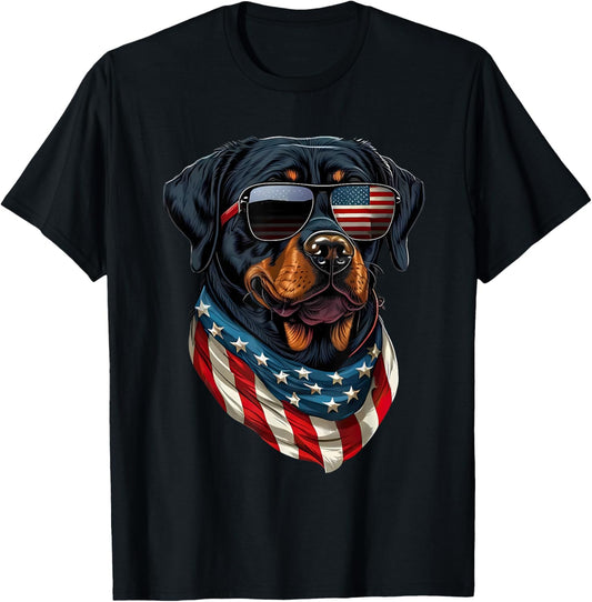 Rottweiler 4th of July American Flag Glasses Stay cool Men T-Shirt