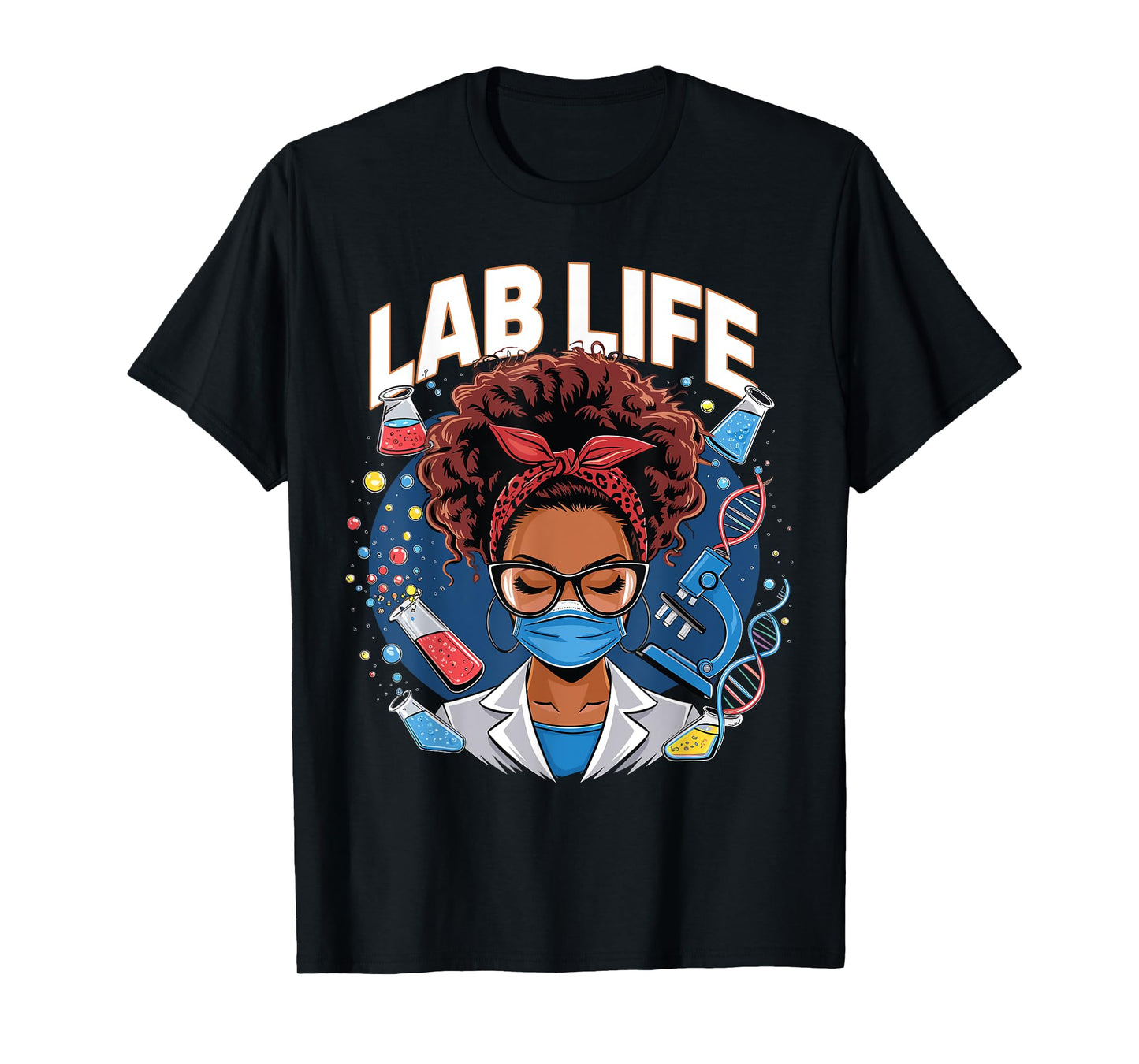 Afro Messy Bun Laboratory Life Lab Week 2025 Lab Technician T-Shirt