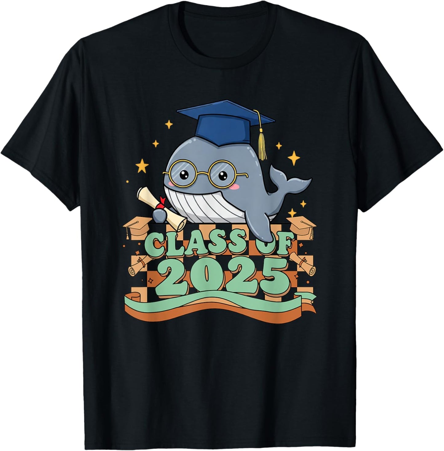 Graduate Whale Class Of 2025 Kids Mens Womens Graduation Celebration T-shirt by TeeBrew