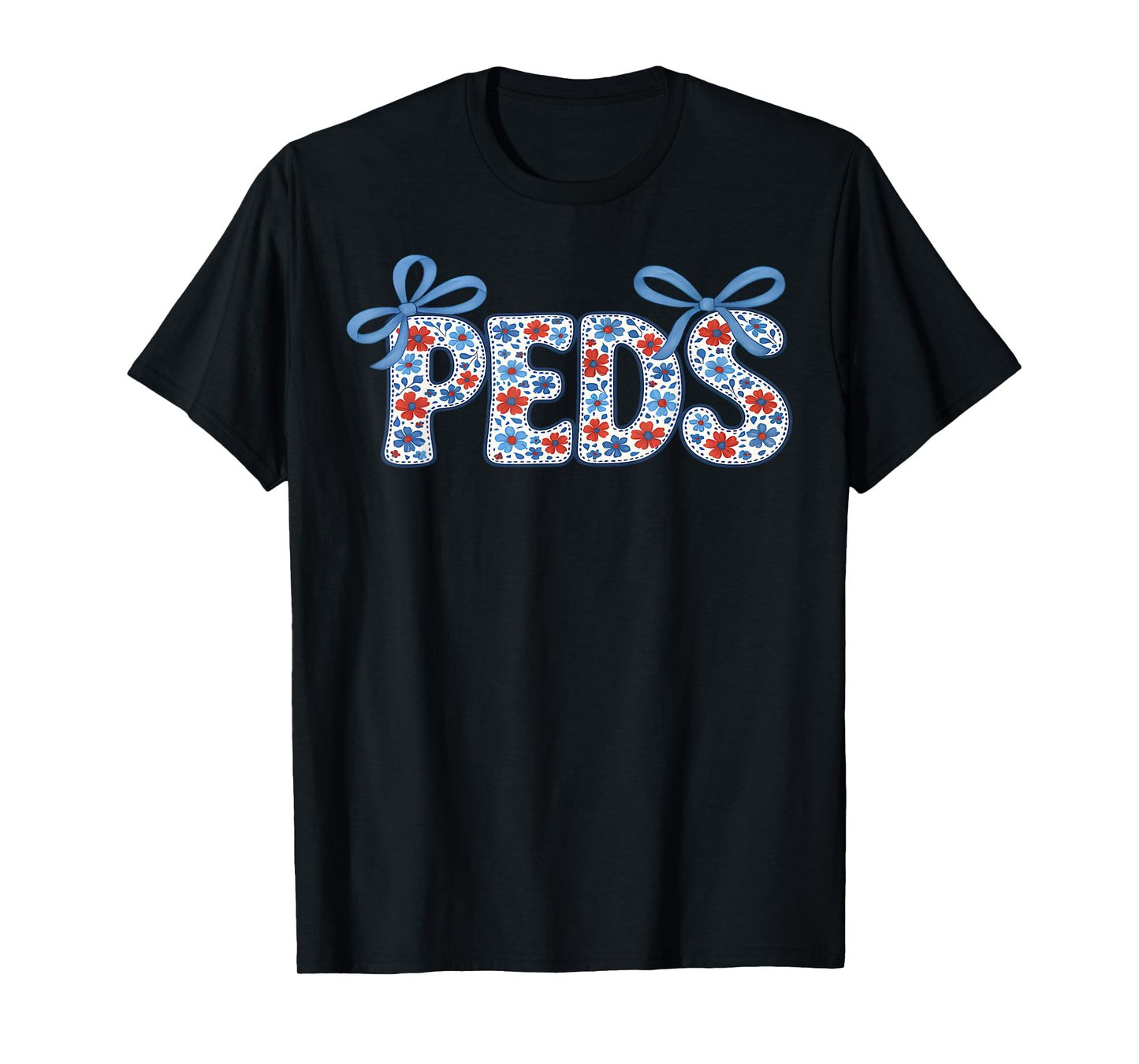 Retro Floral PEDS Nurse Coquette Bow Pediatric Nurse RN Crew T-Shirt