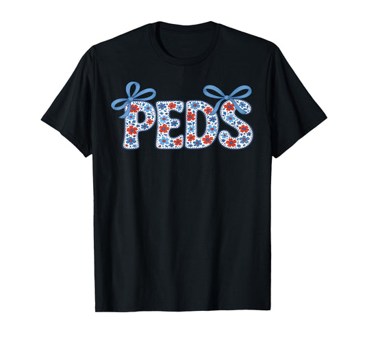 Retro Floral PEDS Nurse Coquette Bow Pediatric Nurse RN Crew T-Shirt