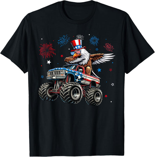 Dabbing Eagle Monster Truck Usa Flag 4th Of July Shirt Boys T-shirt
