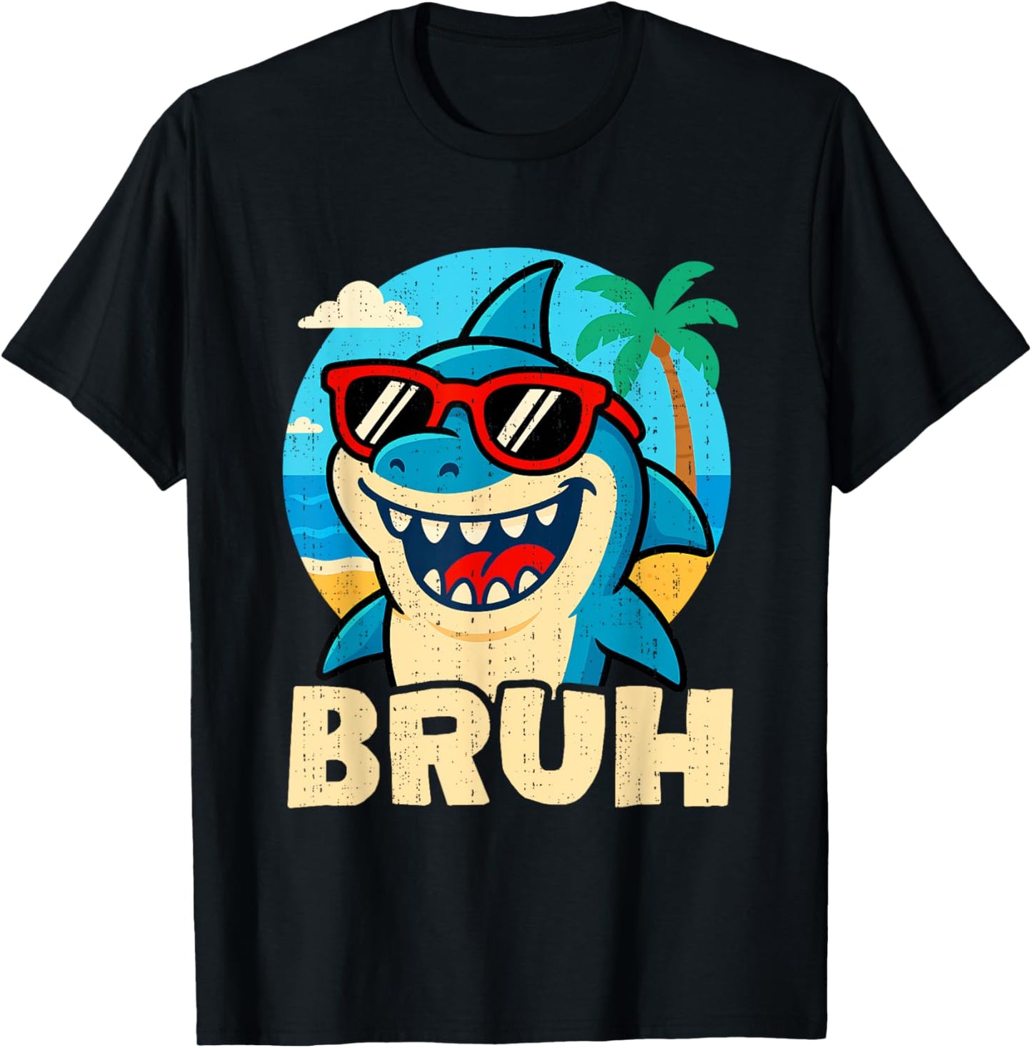 Funny Bruh Shark With Sunglasses Meme Teenager Kids Boys T-Shirt