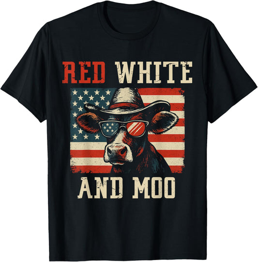 Red, White and Moo Funny Cow American Flag Patriotic T-Shirt