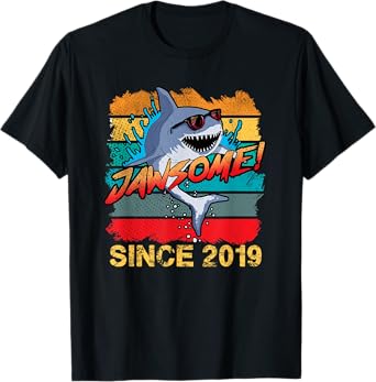 Kids Retro 3rd Birthday Shark 3 Year Old Jawsome Since 2019 T-Shirt