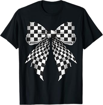 Coquette Bow Black White Checkered Pattern T-Shirt