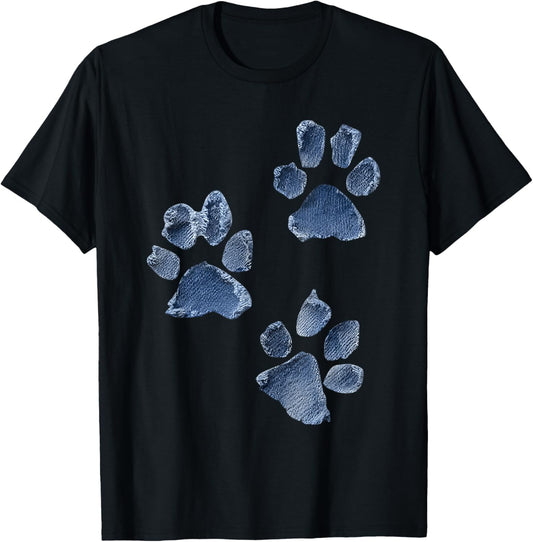 Dog Paw Print Denim Style – Distressed Animal Lover Retro T-Shirt