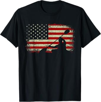 Kayak Kayaking Kayaker Vintage USA Flag Patriotic American T-Shirt