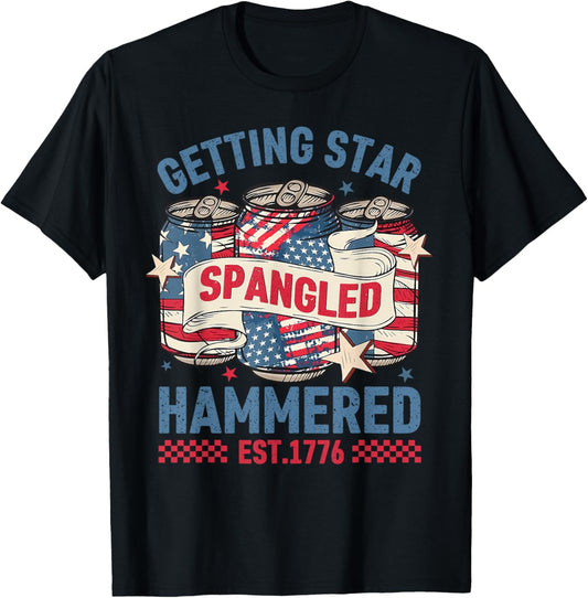 Funny Beer Getting Star Spangled Hammered 4th Of July T-shirt