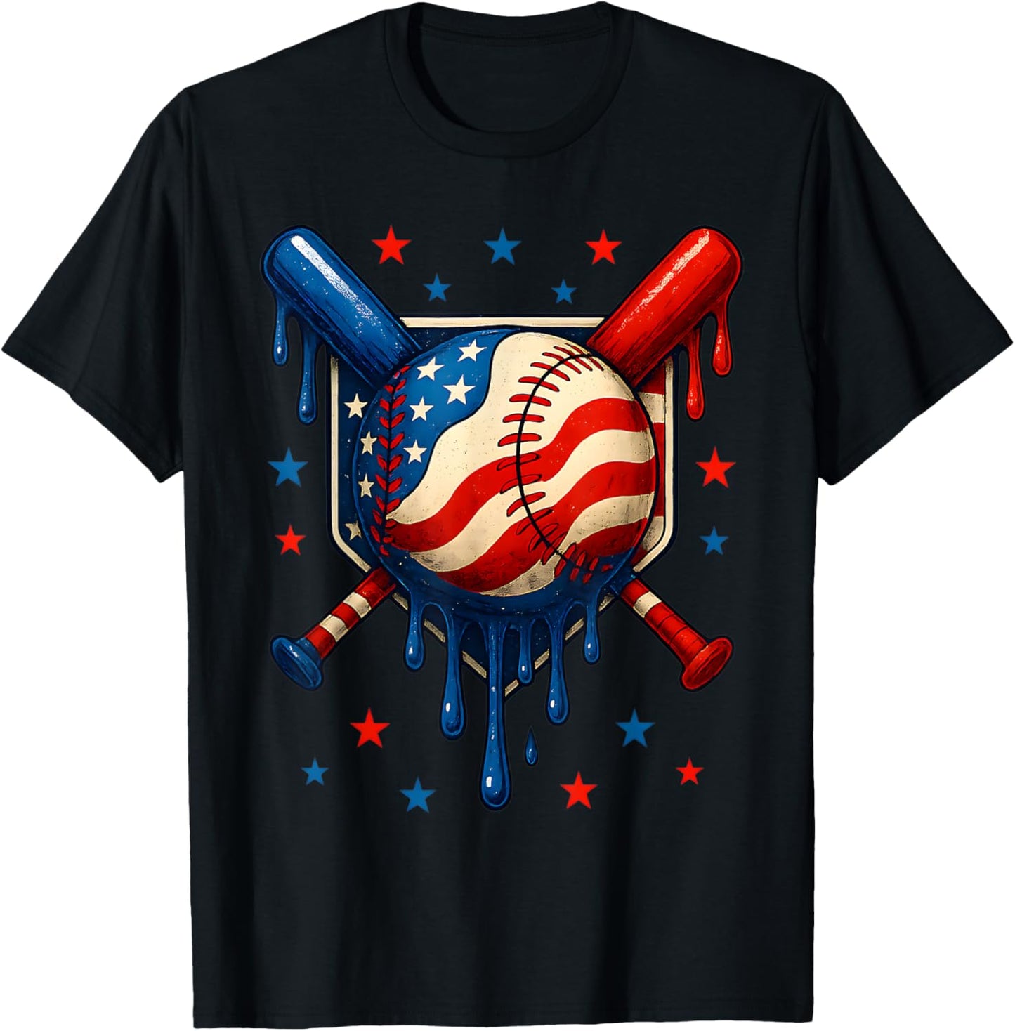 Baseball Home Plate Dripping US Flag, Ice Cream Drip Youth T-Shirt