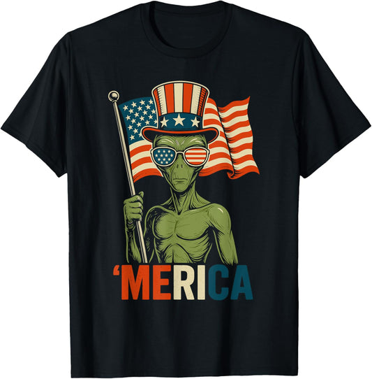 Alien Merica American Flag Patriotic 4th Of July UFO T-Shirt