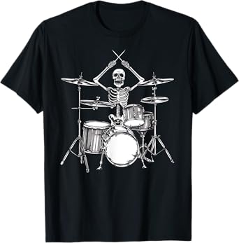 Skeleton Percussionist Drummer Halloween Rock & Roll Music T-Shirt