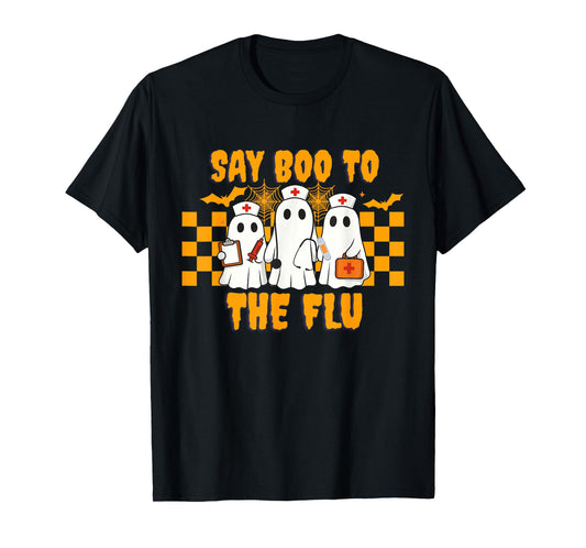 Nurse Ghost Halloween Vaccine Say Boo to The Flu T-Shirt