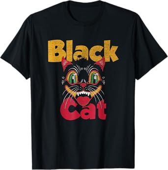 Vintage Halloween Retro Black Cat Retro Fireworks Men Women T-Shirt