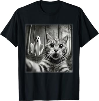 Funny Halloween Cat Selfie with Spooky Ghost Cat Lovers T-Shirt