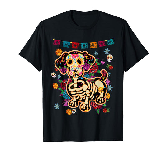 Sugar Skull Mexican Dachshund Bone Halloween Day of The Dead T-Shirt