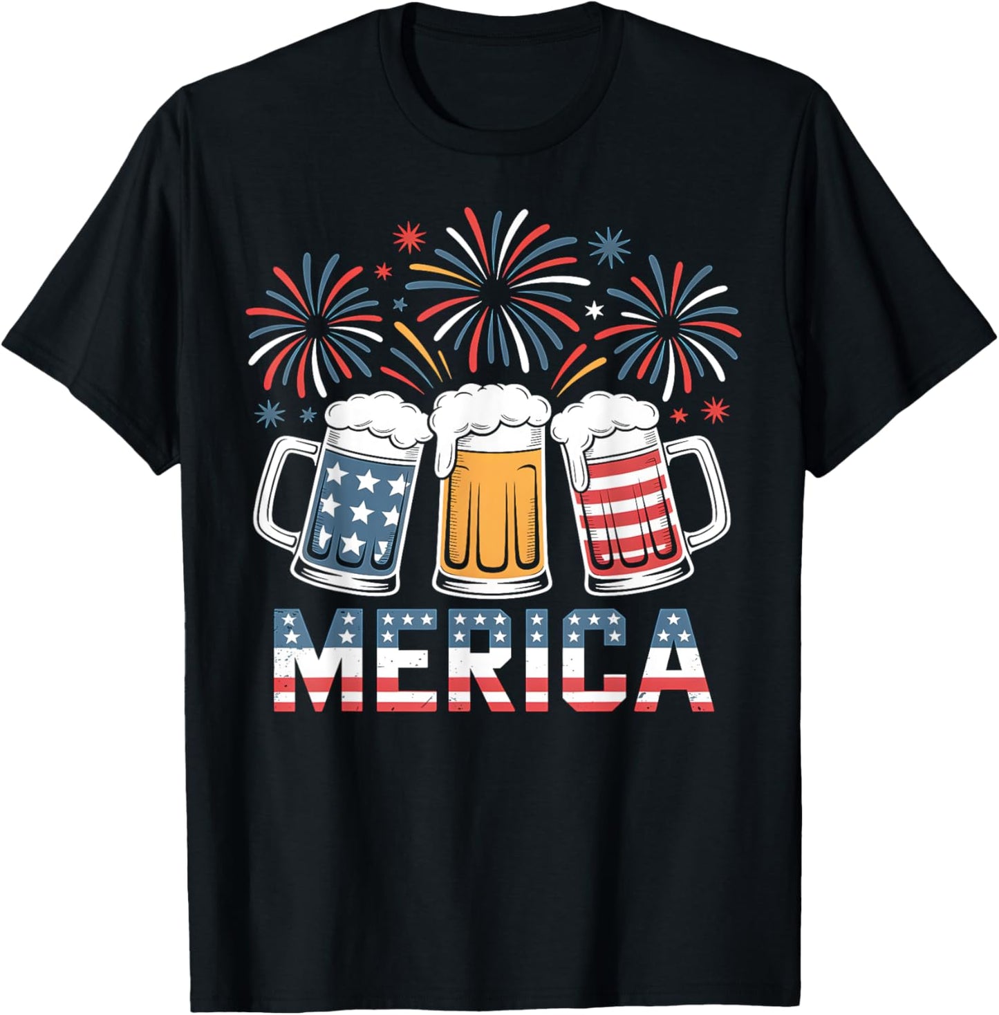 Beer American Flag 4th Of July Merica USA Men Women Drinking T-Shirt
