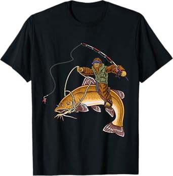 Flathead Catfish Bigfoot Fisherman T-Shirt