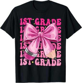 1st Grade Girls Coquette Bow Back To School First Grade T-Shirt