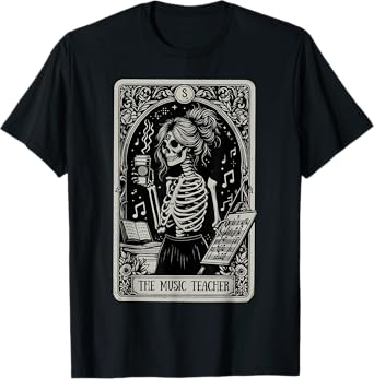 Funny Skeleton Music Teacher Tarot Card Halloween Musician T-Shirt