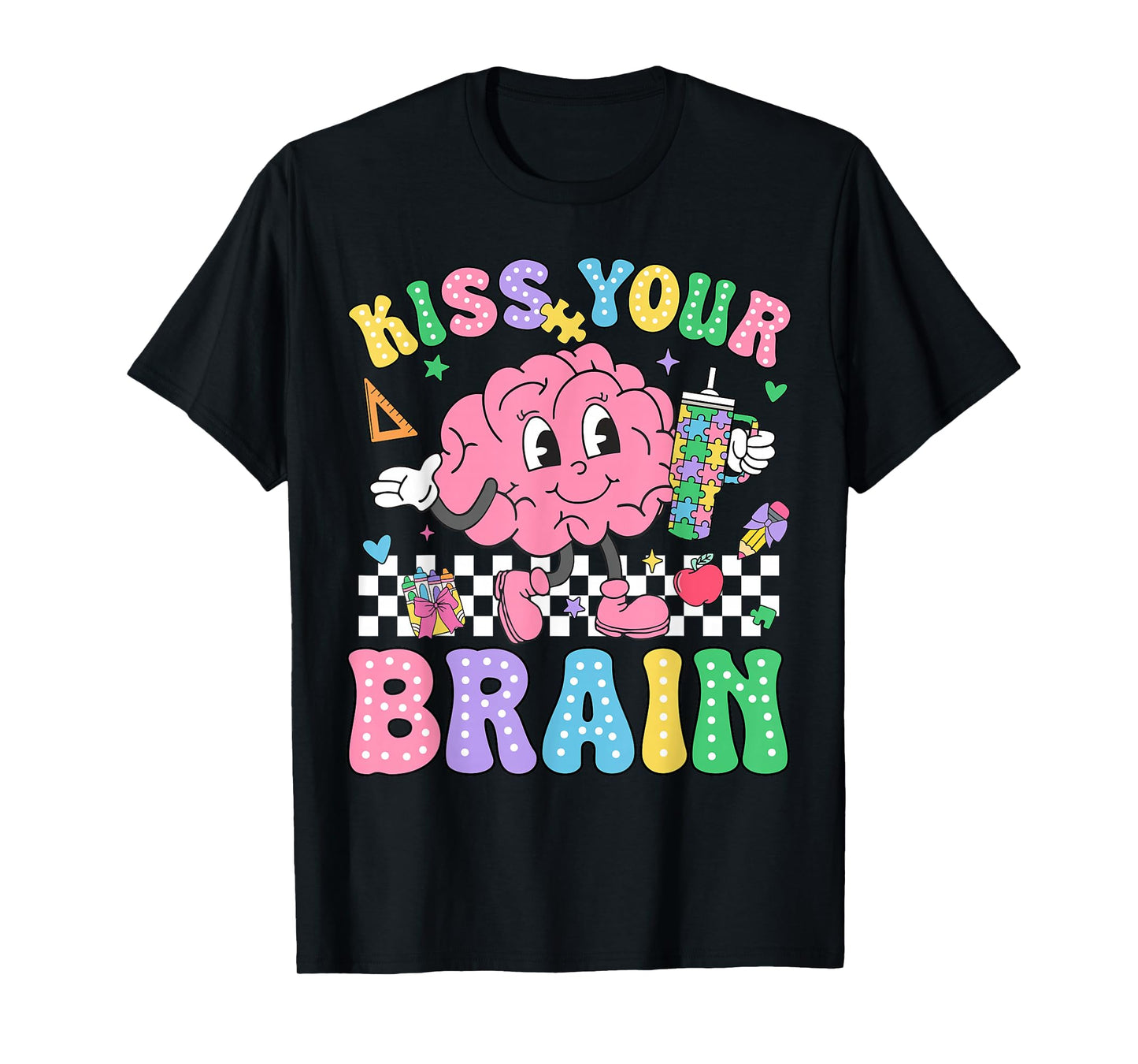 Kiss Your Brain Valentines Autism Awareness Teacher Kids T-Shirt