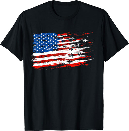 Airplane American Flag Aviation Fighter Jets 4th of July T-Shirt