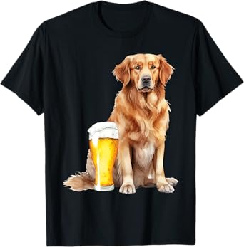 Golden Retriever And Beer - Dog Owner Canine Pet Lover T-Shirt for Men Women