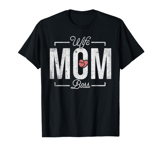 Mom Wife Boss Retro Mama Heart Mother's Day T-Shirt