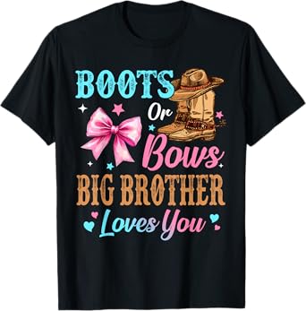 Boots or Bows Big Brother Loves You Gender Reveal Family T-Shirt