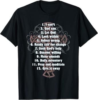 philosophy Celebrate Recovery Christian Cross 12 Step Guide Tee T-Shirt - Unisex, Black, Small, Short Sleeve, Classic Fit, Cotton 90% Polyester 10%