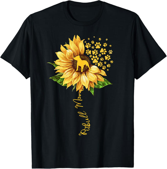 Womens Sunflower Pitbull Mom Dog Lover Mother's Day Dog T-Shirt