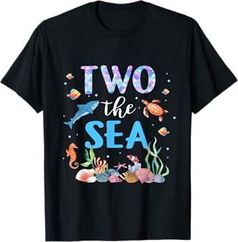 Two The Sea 2nd Birthday Baby Girl Outfits Mermaid Turtle T-Shirt