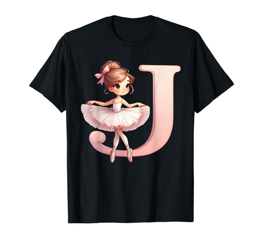 Ballerina Girl Dancing Name First Letter J Girly Tutu Ballet T-Shirt