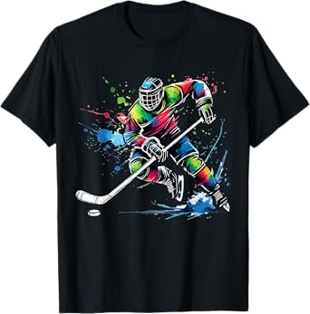 Colorful Ice Hockey Fan Player Tie Dye Color Splash Sports T-Shirt