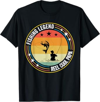 Mens Retro Vintage Reel Cool Papa Fishing Legend Gift T-Shirt