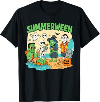 Summer Halloween Skeleton Ghost Costume, Spooky Summerween T-Shirt