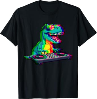 T-Rex DJ Optical Illusion T Rex Dinosaur Dino EDM Dance T-Shirt