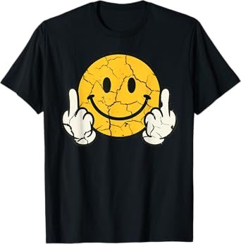 Retro Vintage Smile Face Funny Middle Finger Graphic T-Shirt T-Shirt
