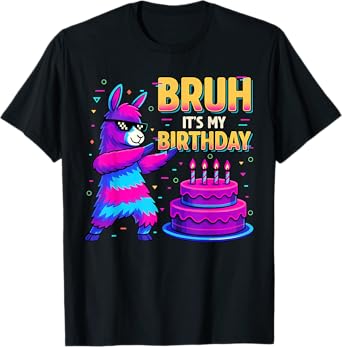 Dabbing Llama Pinata Birthday Funny Bruh Its My Birthday T-Shirt