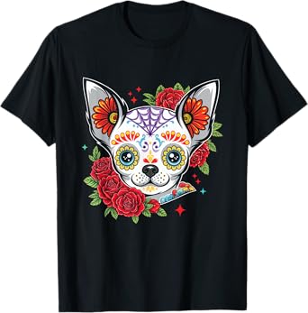 Chihuahua Floral Sugar Skull Dog T-Shirt