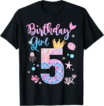 5th Birthday Girl Funny Birthday Mermaid Girl 5 Years Old T-Shirt