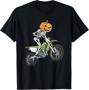 Skeleton Dirt Bike Rider Halloween Pumpkin Motocross Biker T-Shirt