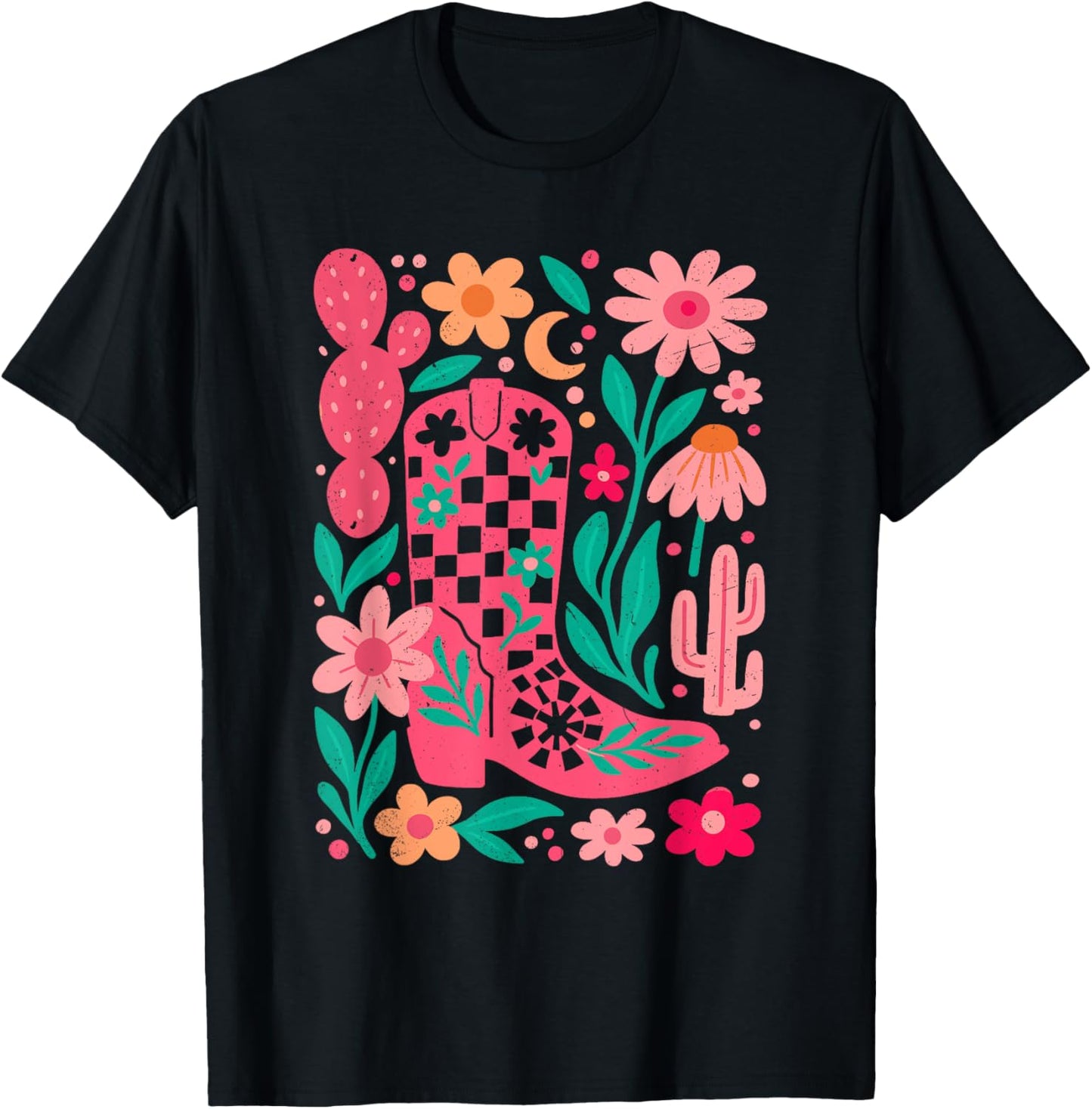 Floral Western Cowgirl Country Boots Rodeo Women Girls T-Shirt