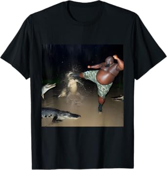 Man Kick Alligator in Swamp Funny Gator Meme T-Shirt