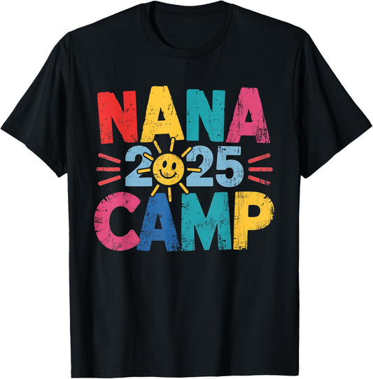 Nana Camp 2025 Family Vacation Summer Camping Crew Kids T-Shirt
