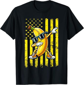 Dabbing Banana Retro American Flag Banana Lover Kids Boys T-Shirt