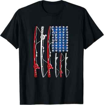 American US Flag Fishing Rod Fisherman Fathers Day T-Shirt
