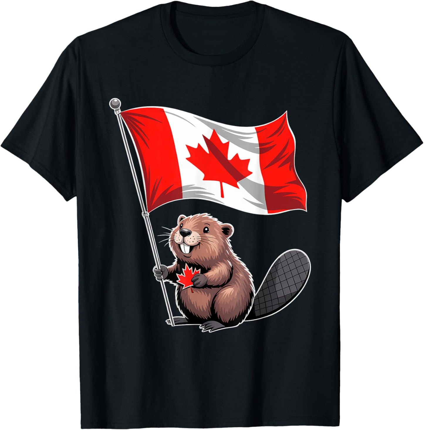 Animal Beaver Maple Leaf Canadian Flag Funny Canada Day T-Shirt