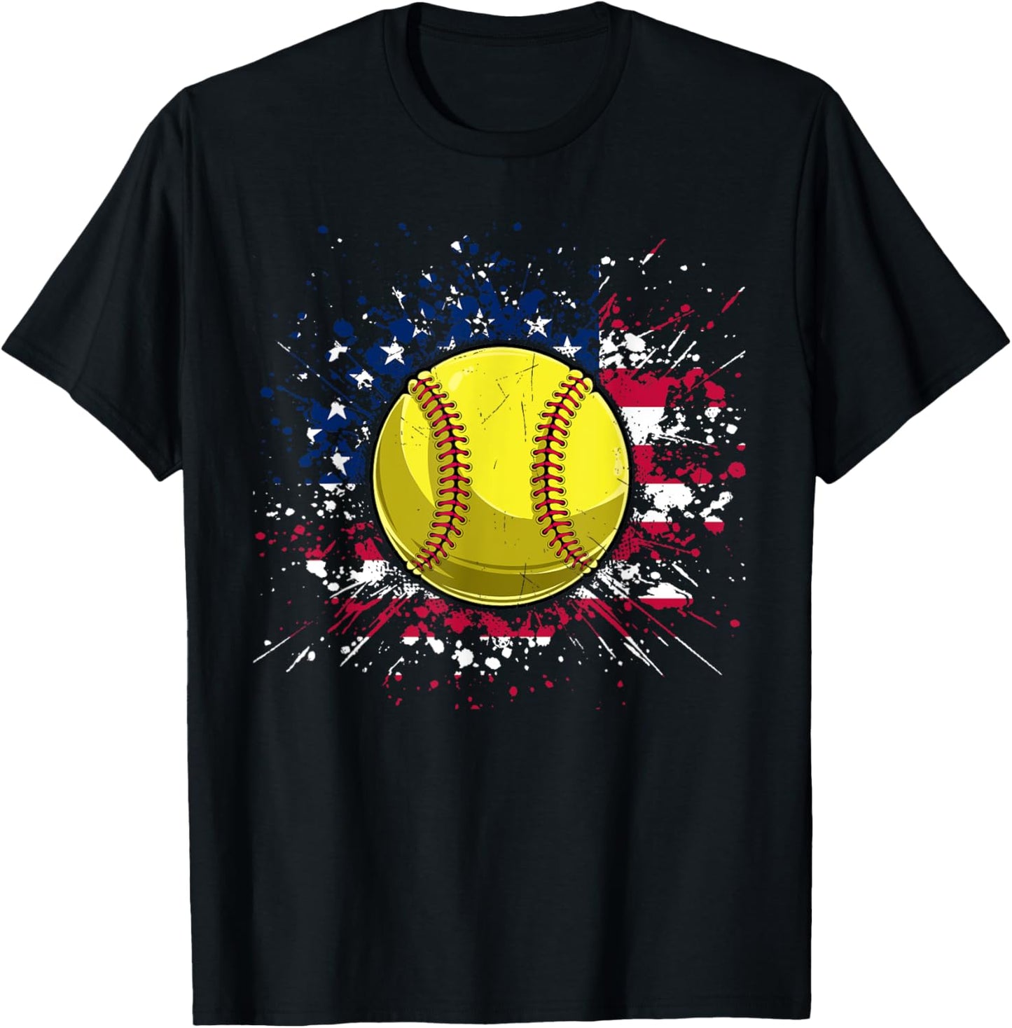 Softball 4th of July Men USA American Flag Vintage Softball T-Shirt