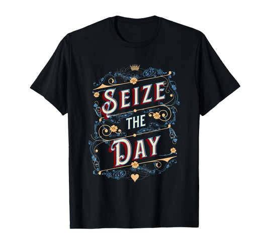 Seize the Day Motivational Quote Vintage Typography Design T-Shirt
